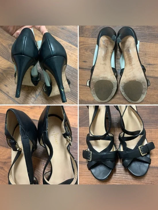 Cole Haan Nike Air Black Leather Strappy Open Toe Heels Size 10B Buckle Sandals - Picture 5 of 7